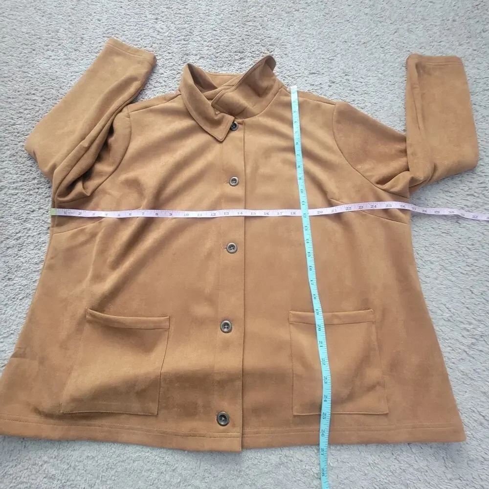 Denim & Co Jacket Womens 2X Faux Suede Button Front Brown Stretch - Picture 3 of 9